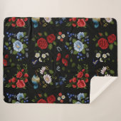 Faux borduurende rode en blauwe bloemen sherpa deken (Voorkant (horizontaal))