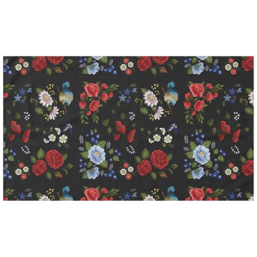 Faux borduurende rode en blauwe bloemen tafelkleed (Voorkant (Horizontaal))