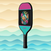 Faux Borduurwerk Tropische vis Blauw Roze Monogram Pickleball Paddle