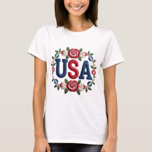 Faux Borduurwerk USA Tshirt