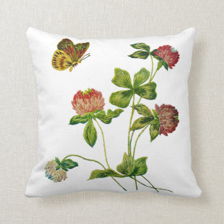 Faux Borduurwerk - Vlinder en Roze Klaver Kussen