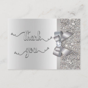Faux Bow Silver Sequins Dank u bruiloft Bedankkaart