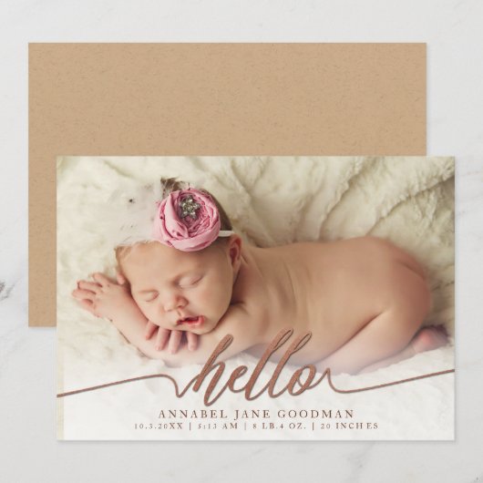 Faux Bronze Baby Geboorteaankondiging Fotokaarten Aankondiging (Voorkant / Achterkant)