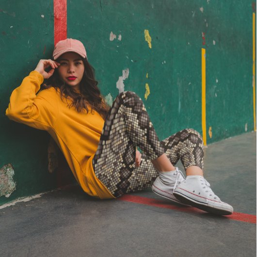 Faux Brown Beige Snakeskin Edgy Leggings