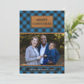 Faux Brown Blauwe Buffalo met kerstmis Feestdagenkaart (Staand voorkant)