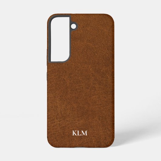 Faux Brown Leather 3 Letter Initiaal Monogram Samsung Galaxy Hoesje (Achterkant)
