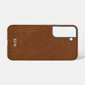 Faux Brown Leather 3 Letter Initiaal Monogram Samsung Galaxy Hoesje (Achterkant horizontaal)