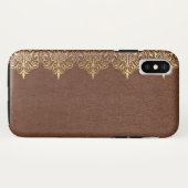 Faux Brown  Leather Gold Floral Border Case-Mate iPhone Case (Achterkant (horizontaal))
