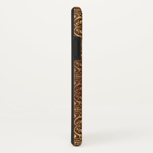Faux Brown  Leather Gold Floral Border Case-Mate iPhone Case (Achterkant / rechts)