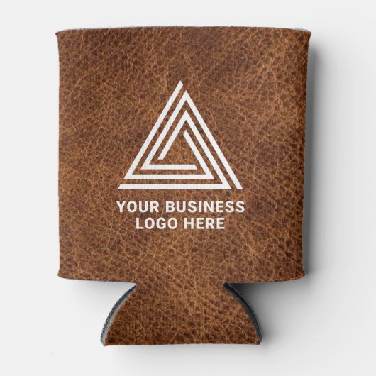 Faux Brown Leather Modern Business Logo Blikjeskoeler (Voorkant)