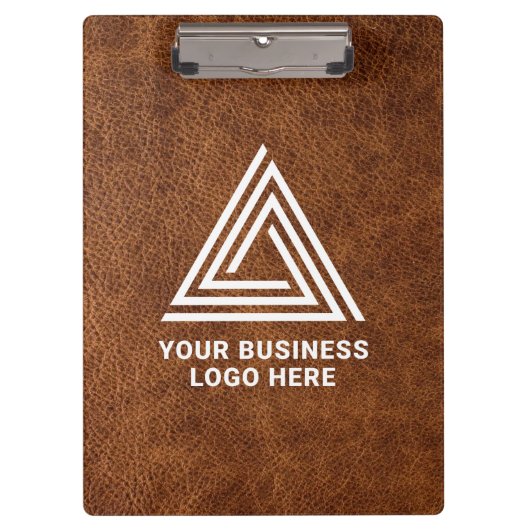 Faux Brown Leather Modern Business Logo Klembord (Voorkant)