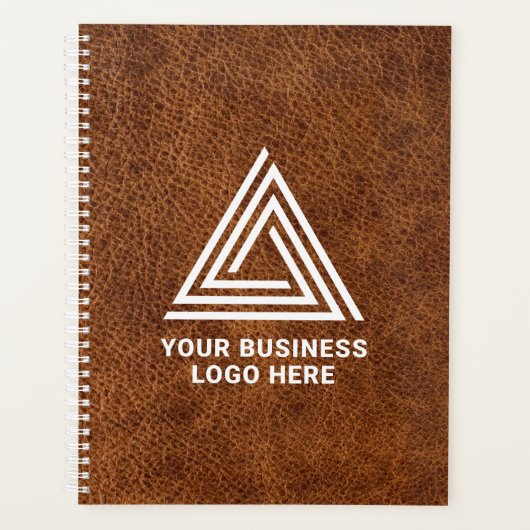 Faux Brown Leather Modern Business Logo Planner (Voorkant)