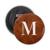 Faux Brown Leather Modern Monogram Button Flesopener (Voorkant)