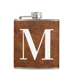 Faux Brown Leather Modern Monogram Heupfles
