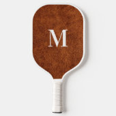 Faux Brown Leather Modern Monogram Pickleball Paddle (Achterkant)