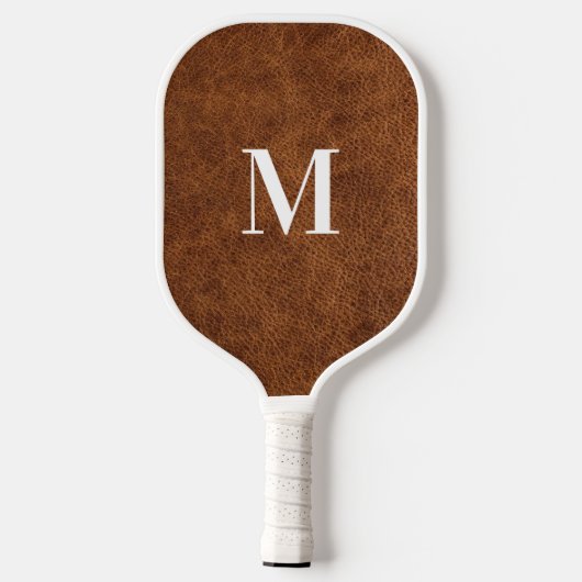 Faux Brown Leather Modern Monogram Pickleball Paddle (Achterkant)
