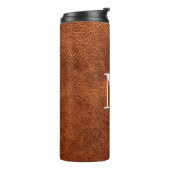 Faux Brown Leather Modern Monogram Thermosbeker (Gedraaid links)