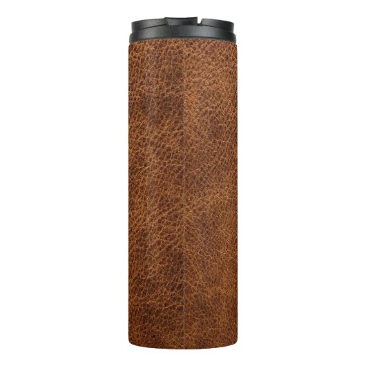 Faux Brown Leather Modern Monogram Thermosbeker (Achterkant)