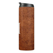 Faux Brown Leather Modern Monogram Thermosbeker (Geroteerd rechts)