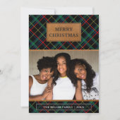 Faux Brown Leather Red en Green Tartan Kerstmis Feestdagenkaart (Voorkant)