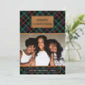 Faux Brown Leather Red en Green Tartan Kerstmis Feestdagenkaart (Staand voorkant)