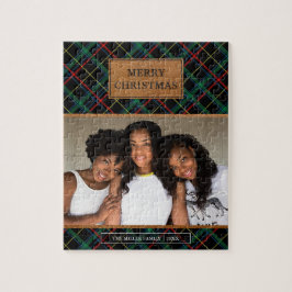 Faux Brown Leather Red en Green Tartan Kerstmis Legpuzzel