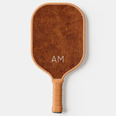 Faux Brown Leather Two Letter Monogram Pickleball Paddle (Achterkant)