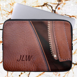 Faux Brown Leather Unzipped  Laptop Sleeve