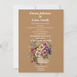 Faux bruin ambachtelijk papier en bloemen bruiloft kaart