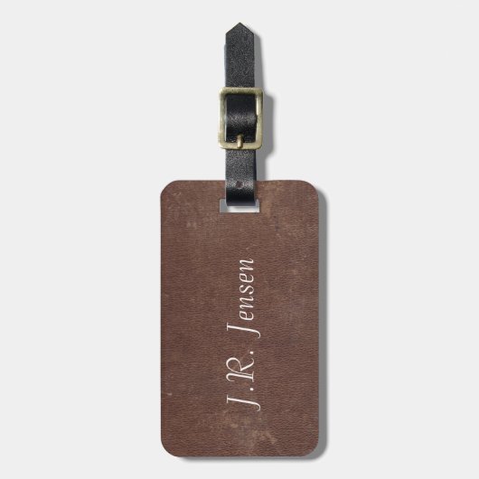 Faux  bruin leder bagagelabel (Voorkant verticaal)