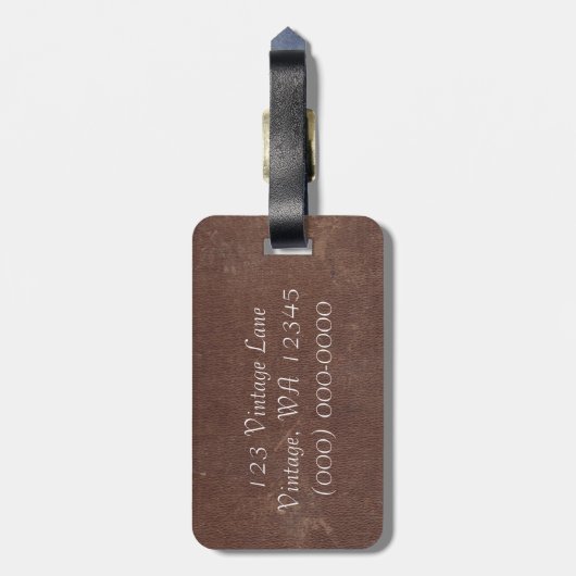 Faux  bruin leder bagagelabel (Achterkant verticaal)