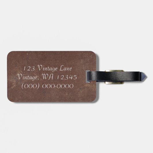 Faux  bruin leder bagagelabel (Achterkant horizontaal)