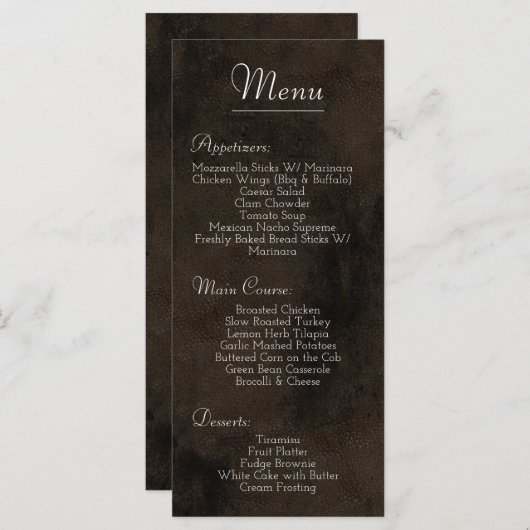 Faux bruin leder menu (Voorkant / Achterkant)