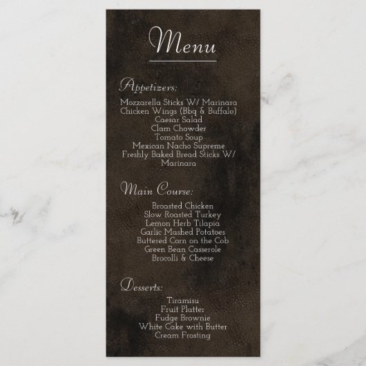 Faux bruin leder menu (Voorkant)