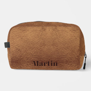 Faux Bruin Lederen Dopp Kit met Embossed Text Toilettasje