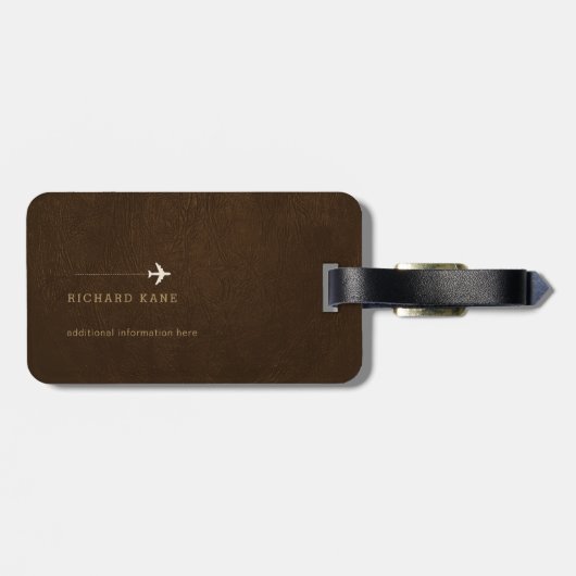 Faux bruin leer Elegant Classy Traveller Naam Bagagelabel (Achterkant horizontaal)