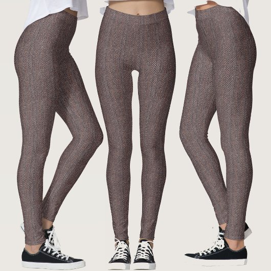 Faux bruin visgraat Tweed Pattern Fabric Art Leggings