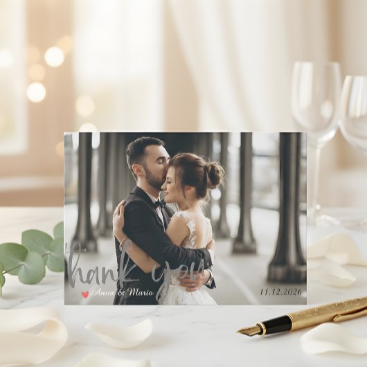 Faux Brush Script Photo Wedding Bedankkaart