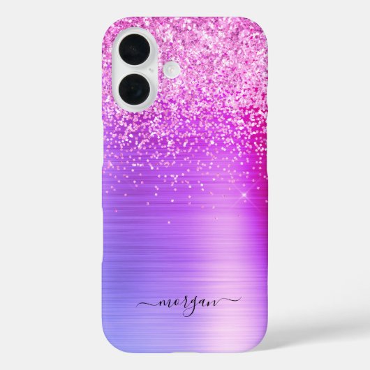 Faux Brushed Paarse Metal, Glitter, Script Name Case-Mate iPhone Case (Achterkant)