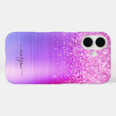 Faux Brushed Paarse Metal, Glitter, Script Name Case-Mate iPhone Case (Achterkant (horizontaal))