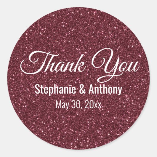 Faux Burgundy Glitter Wedding Bedankt Ronde Sticker (Voorkant)