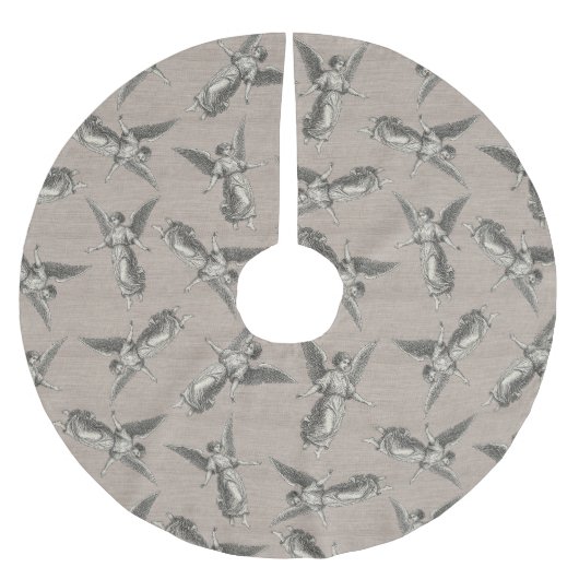 Faux burlap beige Angel traditional Christmas Kerstboom Rok (Voorkant)