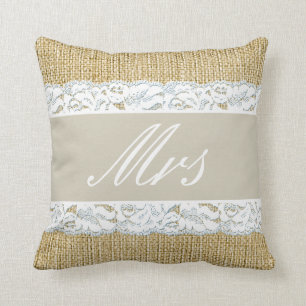 Faux Burlap Bride Pillow Kussen