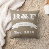 Faux Burlap Couple's Monogram en Hearts Pillow Kussen (Deken)