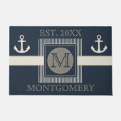 Faux Burlap Effect Nautisch Schip's Anker Monogram Deurmat (Voorkant)
