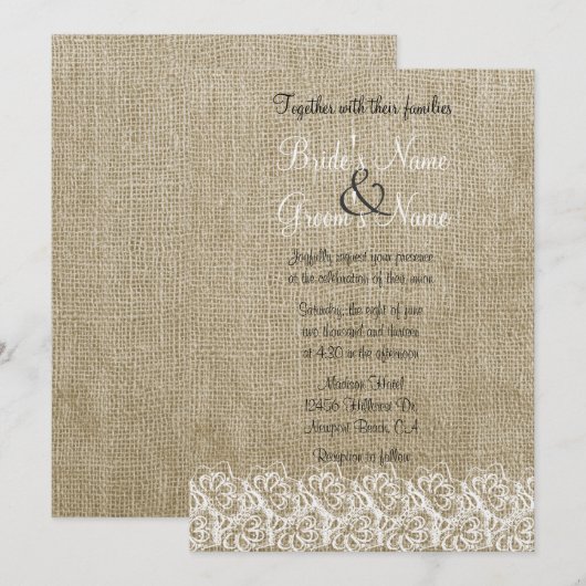 Faux Burlap en Kant Kaart (Voorkant / Achterkant)