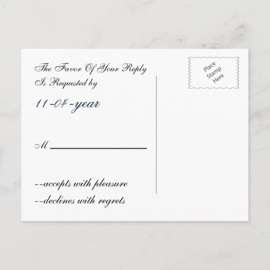 FAUX burlap en kant, marineblauw lint RSVP Uitnodiging Briefkaart (Achterkant)