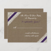 FAUX burlap en kant met paarse rsvp (Voorkant / Achterkant)