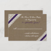 FAUX burlap en kant met paarse rsvp 3,5 x 5 (Voorkant / Achterkant)