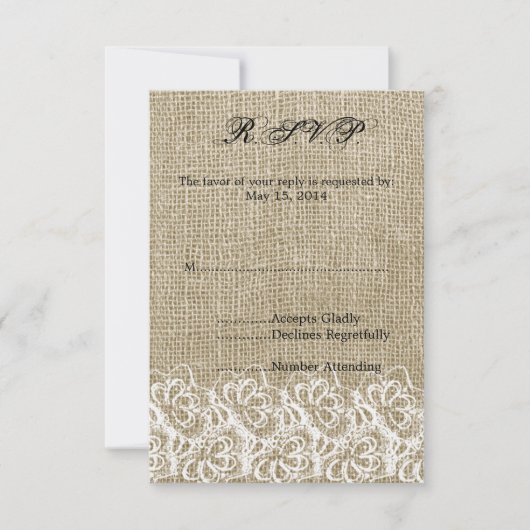Faux Burlap en Kant RSVP (Voorkant)